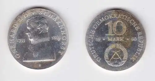 DDR Gedenk Silber Münze 10 Mark Gerhard J.D. v. Scharnhorst 1980 Stgl. (129711)