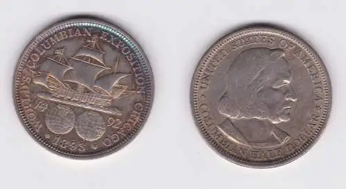 1/2 Dollar Silber Münze USA Kolumbus Ausstellung Chicago 1892 vz (156542)