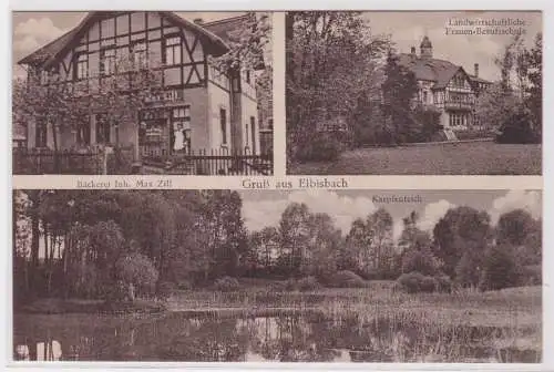 900812 AK Gruß aus Elbisbach - Bäckerei, Frauen-Berufsschule, Karpfenteich