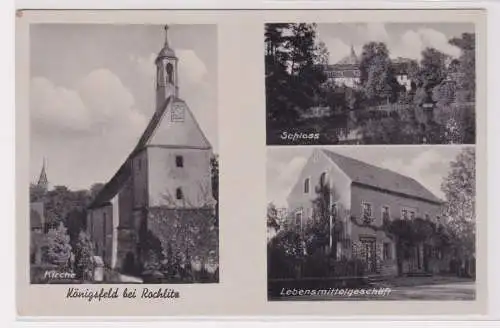 901044 AK Königsfeld bei Rochlitz - Schloss, Kirche, Lebensmittelgeschäft