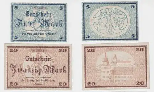 5 & 20 Mark Banknoten Notgeld Stadt Rudolstadt 01.12.1918 (135233)