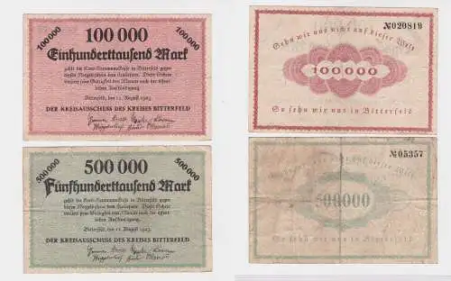 2 Banknoten Inflation Kreisausschuss Kreis Bitterfeld 11.08.1923 (126471)