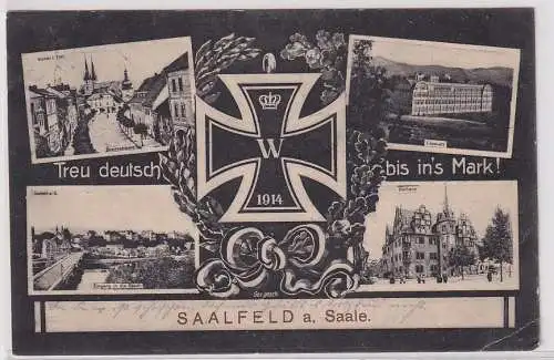 59729 Feldpost Patriotika Ak Saalfeld an der Saale mit Eisernem Kreuz 1915