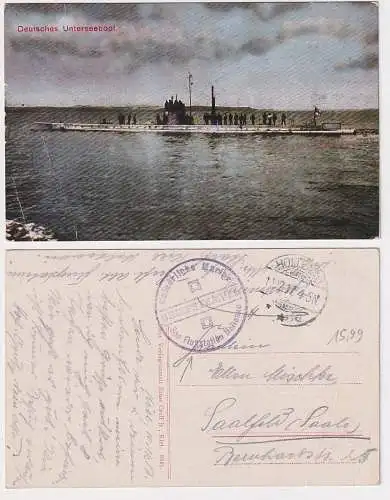 87747 Feldpost Ak Deutsches Unterseeboot Stempel See Flugstation Holtenau 1917