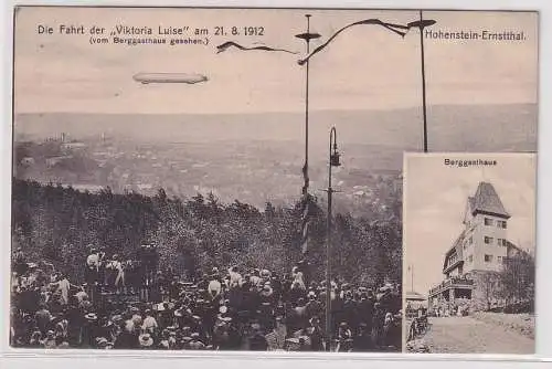 93866 Ak die Fahrt des Zeppelin "Viktoria Luise" über Honenstein Ernstthal 1912