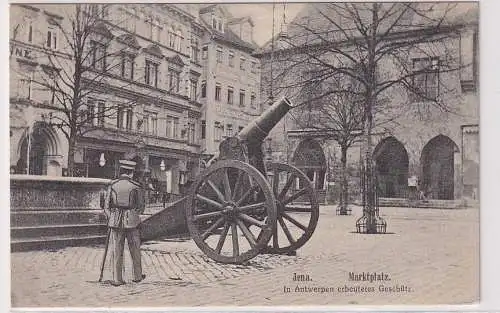 92057 Feldpost Ak Jena Marktplatz in Antwerpen erbeutetes Geschütz 1916