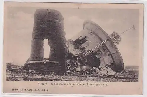 62948 Feldpost Ak Memel Klaipėda Bahnhofswasserturm von den Russen gesprengt1917