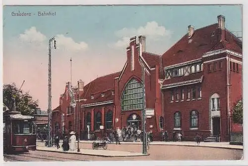 52800 Ak Graudenz Grudziądz in Pommern Bahnhof 1919