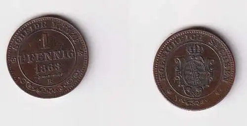 1 Pfennig Kupfer Münze Sachsen 1863 B vz/Stgl. (154038)