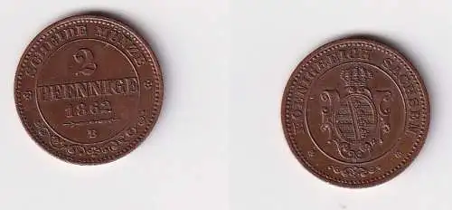 2 Pfennig Kupfer Münze Sachsen 1862 B vz+ (155534)