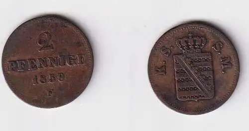 2 Pfennig Kupfer Münze Sachsen 1859 F f.ss (156883)