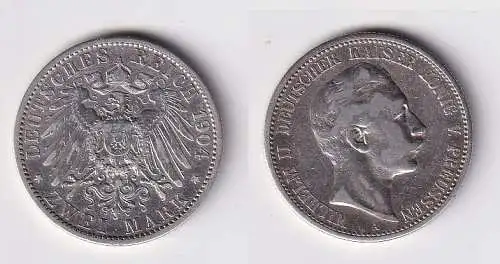 2 Mark Silbermünze Preussen Kaiser Wilhelm II 1904 Jäger 102 ss (146467)