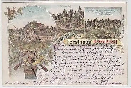63631 Ak Lithographie Gruß aus Forsthaus Rohnau Trzciniec (Bogatynia) 1897