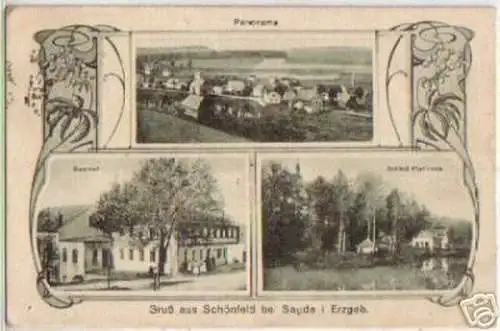 14586 AK Gruß aus Schönfeld bei Sayda Gasthof um 1930