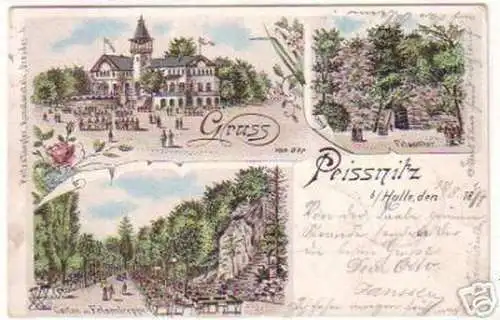 18800 Ak Lithographie Gruß von der Peissnitz bei Halle