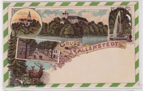 94490 Ak Lithographie Gruss Ballenstedt am Harz um 1900