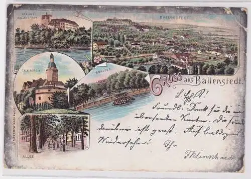 85935 AK Gruss aus Ballenstedt - Schloss, Falkenstein, Allee & Luftaufnahme 1900