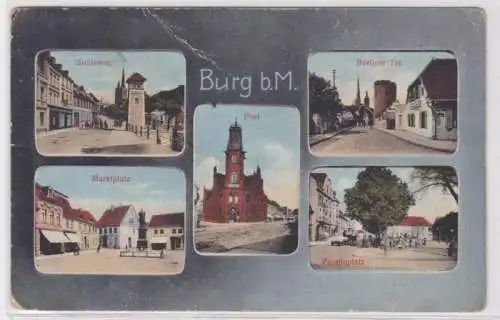 55468 Mehrbild Ak Burg bei Magdeburg Breiteweg, Post, Berliner Tor usw. 1914