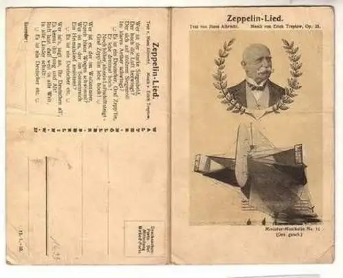 54518 Doppel Klapp Ak Zeppelin Lied um 1920