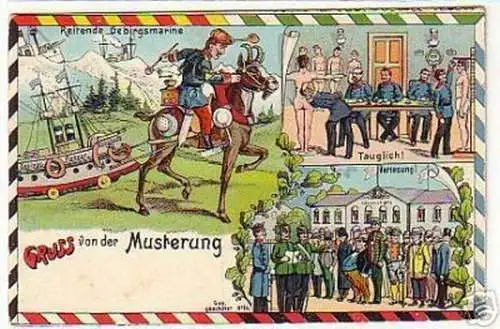 03330 Ak Militär Humor Gruss von der Musterung um 1910