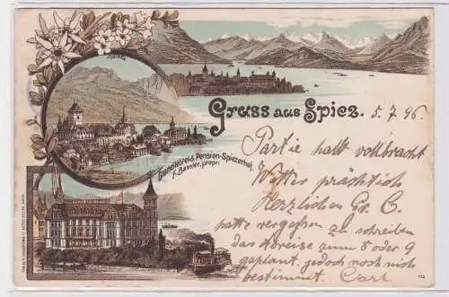 90295 Lithografie AK Gruss aus Spiez - GrandHôtel & Pension Spiezerhof 1896