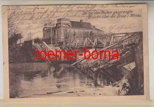 78364 Ak Die von den Russen gesprengte Brücke über die Drixe in Mitau 1917