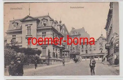 75574Ak Remscheid Bahnhofstrasse mit Frisör usw. 1911