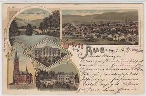 43352 Ak Lithographie Gruß aus Aue Schule usw. 1897