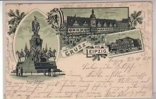 24/25 Ak Lithografie Gruss aus Leipzig Börse usw. 1897