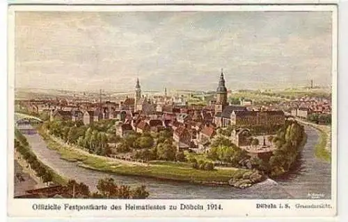 37212 Festpostkarte des Heimatfestes zu Döbeln 1914