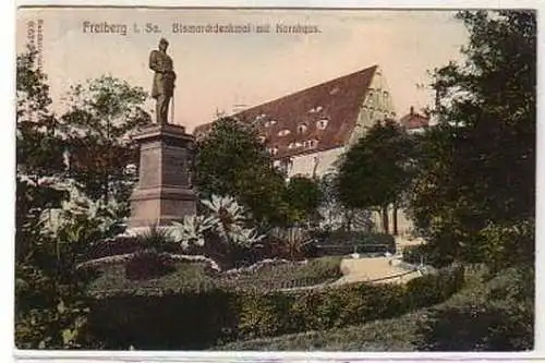 35458 Ak Freiberg Bismarckdenkmal mit Kornhaus 1913