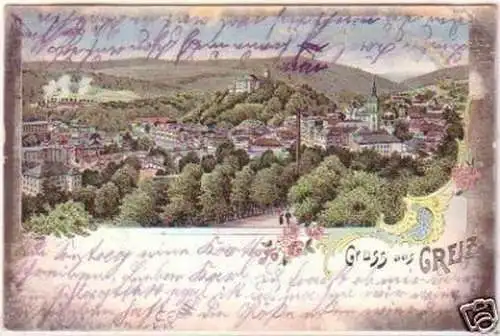 20360 Ak Lithographie Gruß aus Greiz Totalansicht 1911