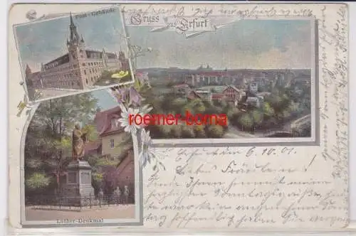 85679 Mehrbild Ak Gruss aus Erfurt Post-Gebäude, Totale, Luther-Denkmal 1901