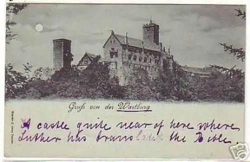 08783 Mondscheinkarte Gruß von der Wartburg um 1900