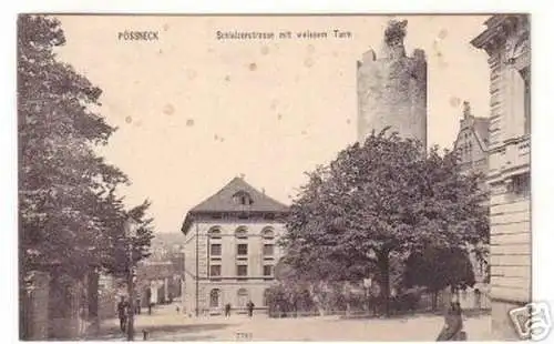 15005 Ak Pössneck Schleizerstraße mit weissem Turm 1912