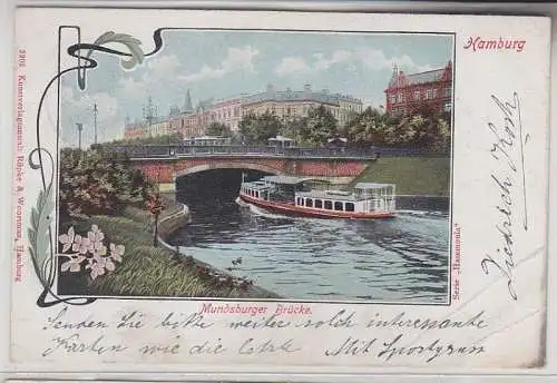 68757 Ak Hamburg Mundsburger Brücke mit Dampfer 1903