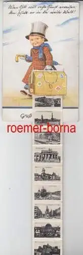 73462 Leporello Ak Gruß aus Berlin Kind als Reisender um 1940