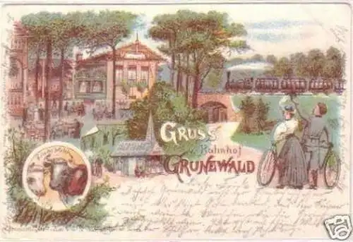 29653 Ak Lithographie Gruß vom Bahnhof Grunewald 1900