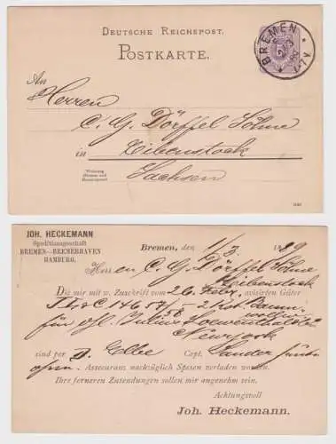 95971 DR Ganzsachen Postkarte P18 Zudruck Joh. Heckemann Spedition Bremen 1889