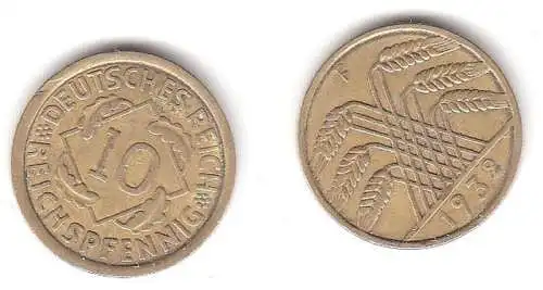 10 Reichspfennig Messing Münze Deutsches Reich 1932 F, Jäger 317 (112757)