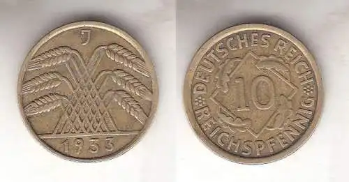 10 Reichspfennig Messing Münze Deutsches Reich 1933 J, Jäger 317 (112440)