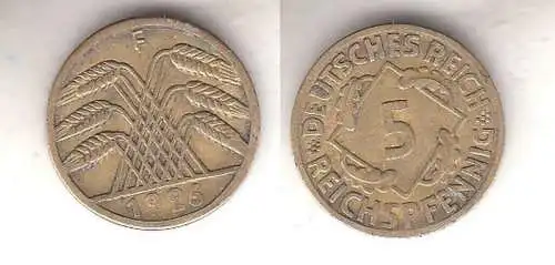 5 Reichspfennig Messing Münze Deutsches Reich 1926 F, Jäger 316 (112441)