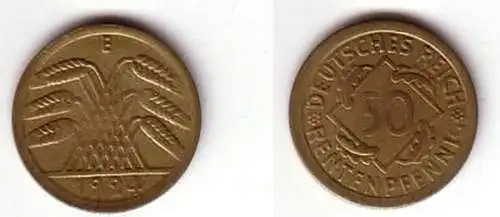 50 Rentenpfennig Münze Weimarer Republik 1924 E