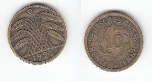 10 Rentenpfennig Messing Münze Deutsches Reich 1923 G, Jäger 309 (112761)