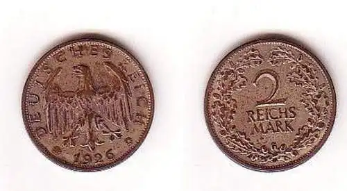 2 Mark Silber Münze Weimarer Republik 1926 G