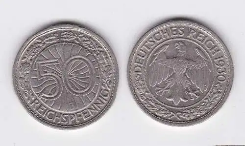 50 Pfennig Nickel Münze Weimarer Republik 1930 J (114827)