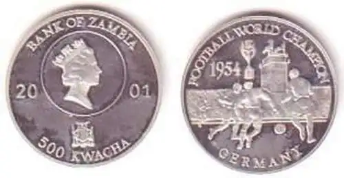 500 Kwacha Silber Münze Sambia Fussball 2001