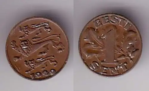 1 Sent Kupfer Münze Estland 1929