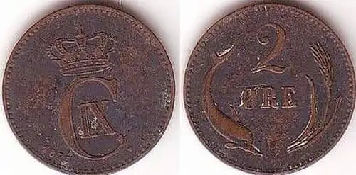 2 Öre Kupfer Münze Dänemark 1875