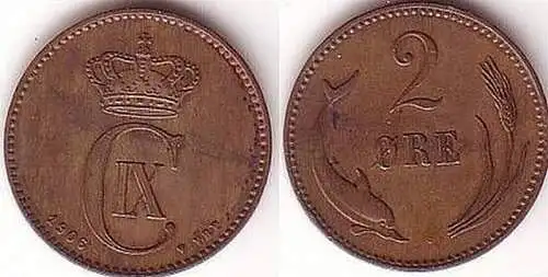 2 Öre Kupfer Münze Dänemark 1906